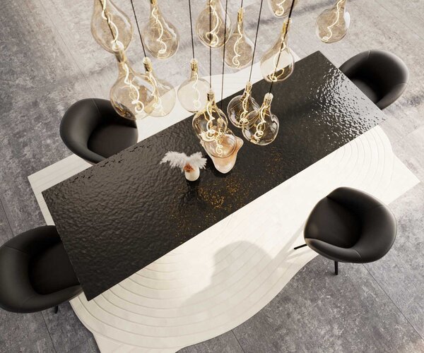 DELIFE Étkezőasztal Edge 300x100 domborított üveg füstfekete 3D design Spider laposacél fekete