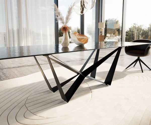 DELIFE Étkezőasztal Edge 300x100 domborított üveg füstfekete 3D design Spider laposacél fekete