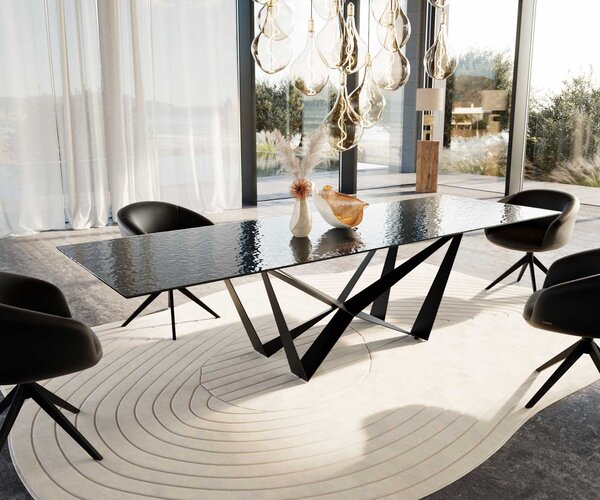 DELIFE Étkezőasztal Edge 300x100 domborított üveg füstfekete 3D design Spider laposacél fekete