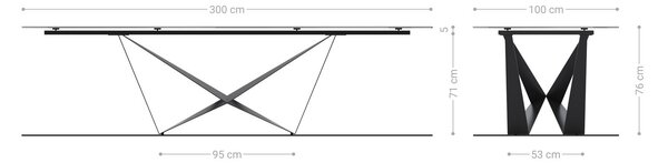 DELIFE Étkezőasztal Edge 300x100 domborított üveg füstfekete 3D design Spider laposacél fekete