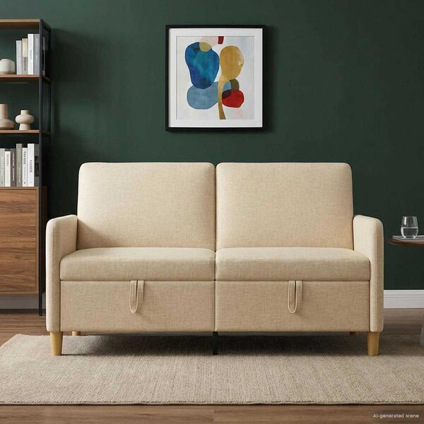Tárolós Kanapé Krémszínű 152 x 78 x 87 cm Poliészter