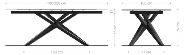 DELIFE Étkezőasztal Edge 180/220x90 cm üveg vintage barna kereszt láb téglalap alakú rozsdamentes acél kihúzható