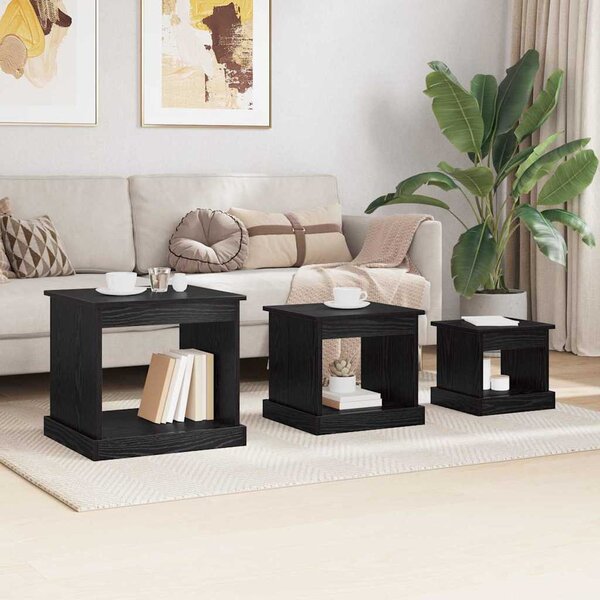 Dohányzóasztal 3 pcs Fekete tölgy Faanyag