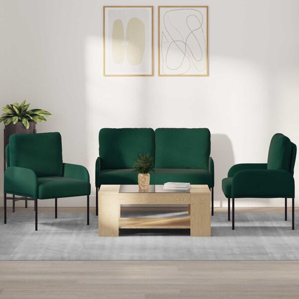 Ülőgarnitúrák párnával 3 pcs Sötétzöld 115 x 56 x 80 cm Furnér
