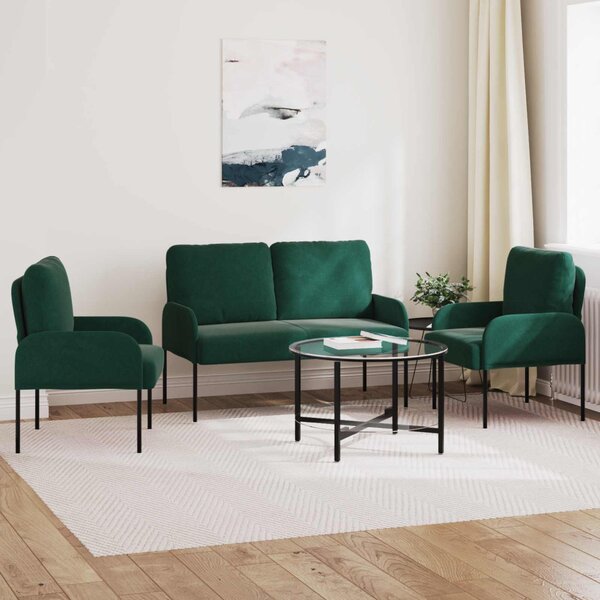 Ülőgarnitúrák párnával 3 pcs Sötétzöld 115 x 56 x 80 cm Furnér