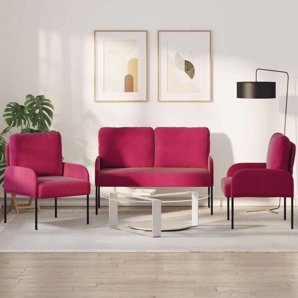 Ülőgarnitúrák párnával 3 pcs Bordó 115 x 56 x 80 cm Furnér
