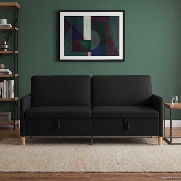 Tárolós Kanapé Fekete 192 x 78 x 87 cm Poliészter