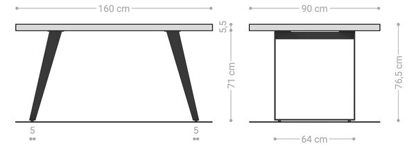 DELIFE Étkezőasztal Edge 160x90 XL akác természetes rozsdamentes acél ferde Live-Edge