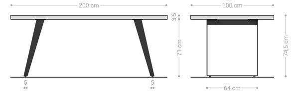 DELIFE Étkezőasztal Edge 200x100 akác barna rozsdamentes acél arany ferde Live-Edge