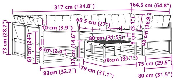 Kültéri kanapé szett párnával 7 pcs Természetes és bézs