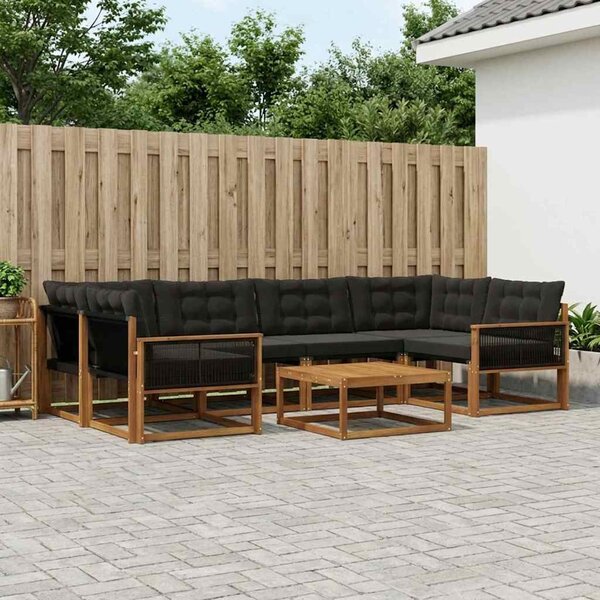 Kültéri kanapé szett párnával 7 pcs Természetes és Fekete