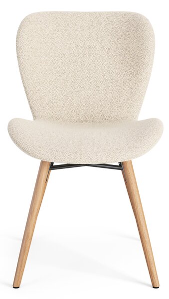 MAZZONI EXPORT ALTEA Crème (tissu Monza 90)/pieds en chêne naturel - CHAISE MODERNE BOUCLÉ POUR SALON/SALLE À MANGER/CUISINE/BUREAU