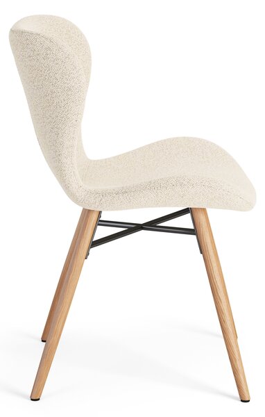 MAZZONI EXPORT ALTEA Crème (tissu Monza 90)/pieds en chêne naturel - CHAISE MODERNE BOUCLÉ POUR SALON/SALLE À MANGER/CUISINE/BUREAU