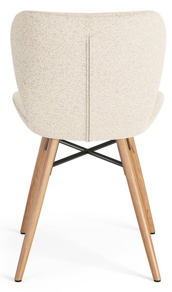 MAZZONI EXPORT ALTEA Crème (tissu Monza 90)/pieds en chêne naturel - CHAISE MODERNE BOUCLÉ POUR SALON/SALLE À MANGER/CUISINE/BUREAU