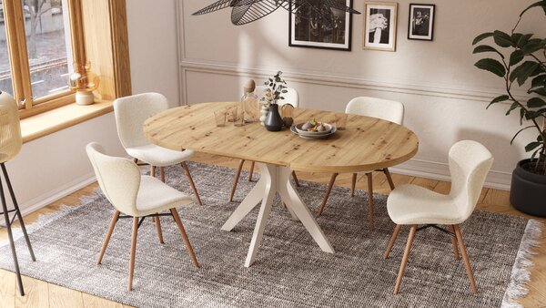 MAZZONI EXPORT ALTEA Crème (tissu Monza 90)/pieds en chêne naturel - CHAISE MODERNE BOUCLÉ POUR SALON/SALLE À MANGER/CUISINE/BUREAU