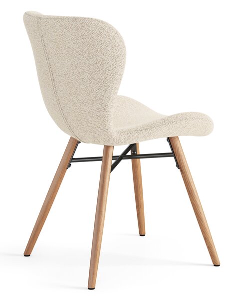 MAZZONI EXPORT ALTEA Crème (tissu Monza 90)/pieds en chêne naturel - CHAISE MODERNE BOUCLÉ POUR SALON/SALLE À MANGER/CUISINE/BUREAU