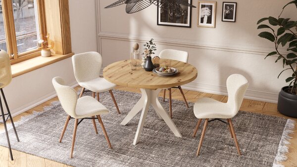 MAZZONI EXPORT ALTEA Crème (tissu Monza 90)/pieds en chêne naturel - CHAISE MODERNE BOUCLÉ POUR SALON/SALLE À MANGER/CUISINE/BUREAU