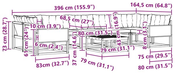 Kültéri kanapé szett párnával 8 pcs Természetes és Fekete