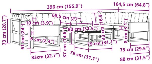 Kültéri kanapé szett párnával 8 pcs Természetes és bézs