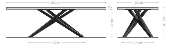 DELIFE Étkezőasztal Edge 260x100 akác természetes kereszt láb téglalap rozsdamentes acél Live-Edge