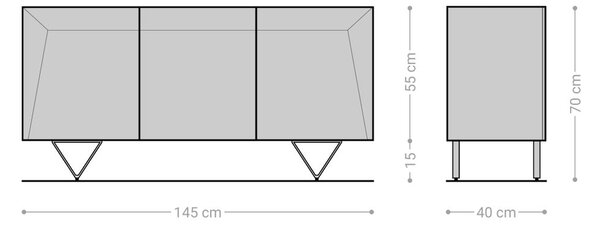 DELIFE Komód Kayu 145x40x70 cm akác természetes 3 ajtós V-láb