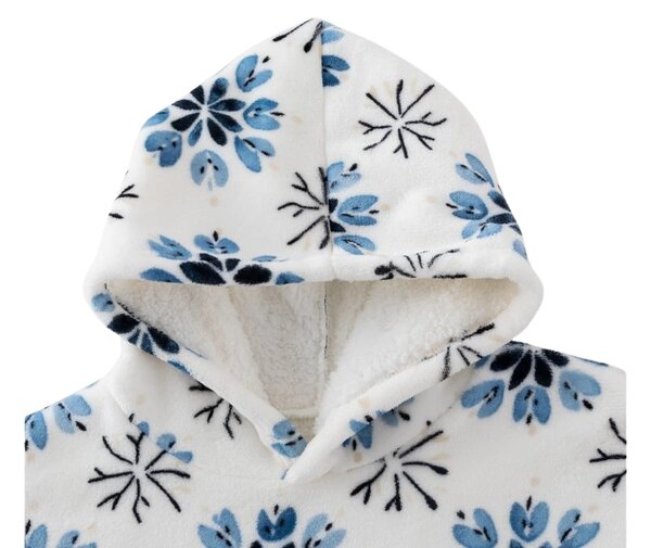 Báránybunda hatású kapucnis, ujjas pléd ICY FLAKES, fehér