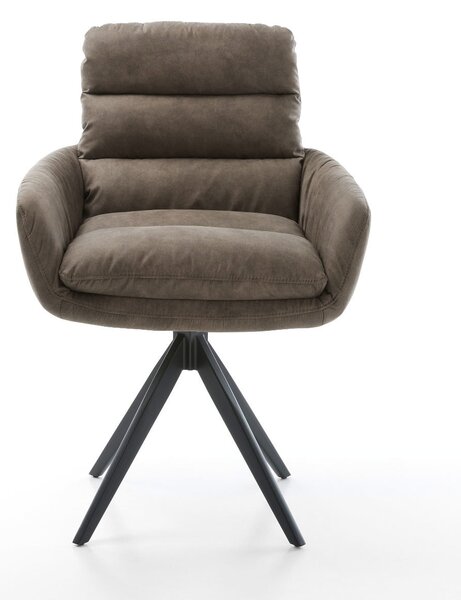 DELIFE Étkezőszék Abelia-Flex karfás mikroszálas taupe vintage kereszt láb szögletes fekete
