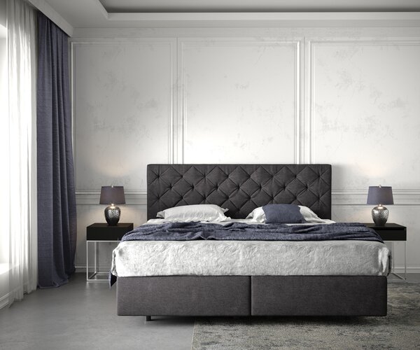 DELIFE Boxspring ágy Dream-Great 180x200 cm fekete matraccal és topperrel