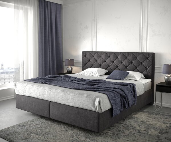 DELIFE Boxspring ágy Dream-Great 180x200 cm fekete matraccal és topperrel