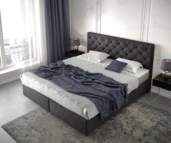 DELIFE Boxspring ágy Dream-Great 180x200 cm fekete matraccal és topperrel