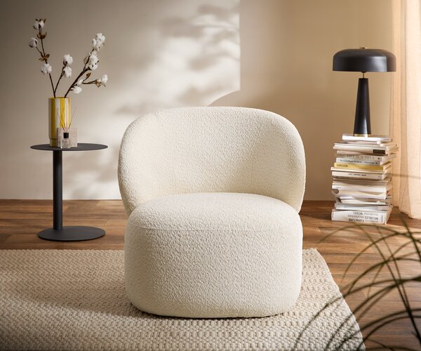DELIFE Lounge fotel Pulo 80x80 cm bouclé fehér
