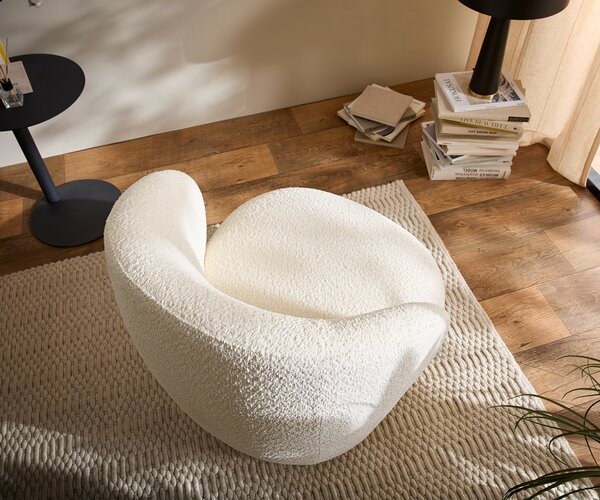 DELIFE Lounge fotel Pulo 80x80 cm bouclé fehér