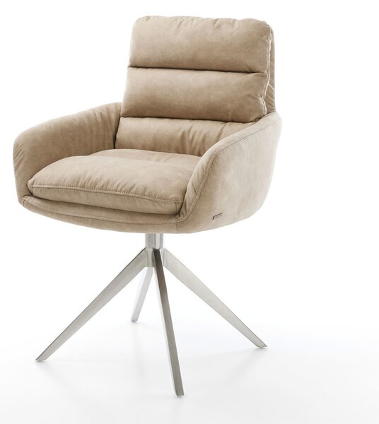 DELIFE Étkezőszék Abelia-Flex mikroszálas bézs vintage karfás széles rozsdamentes acél kereszt lábas 360° forgatható billenő funkció