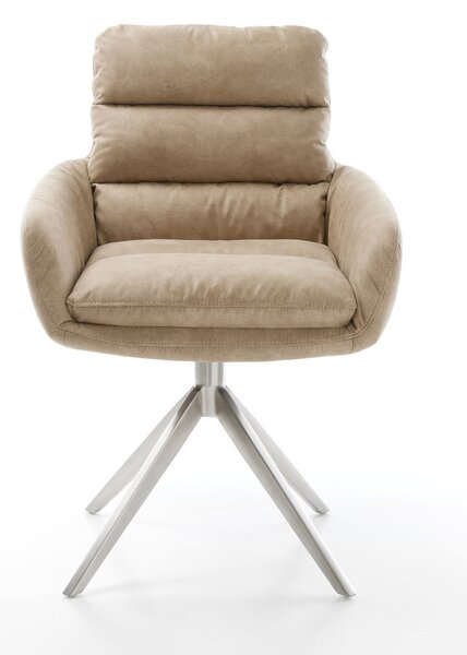 DELIFE Étkezőszék Abelia-Flex mikroszálas bézs vintage karfás széles rozsdamentes acél kereszt lábas 360° forgatható billenő funkció