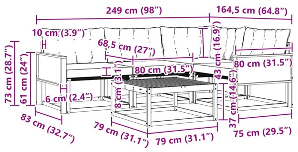 Kültéri kanapé szett párnával 5 pcs Természetes és Fekete