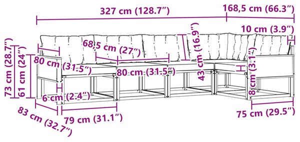 Kültéri kanapé szett párnával 5 pcs Természetes és krémszínű