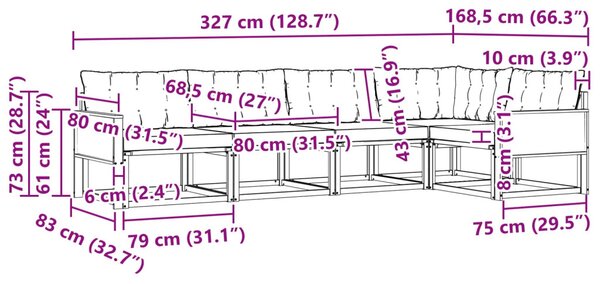 Kültéri kanapé szett 5 pcs Természetes és Világosszürke