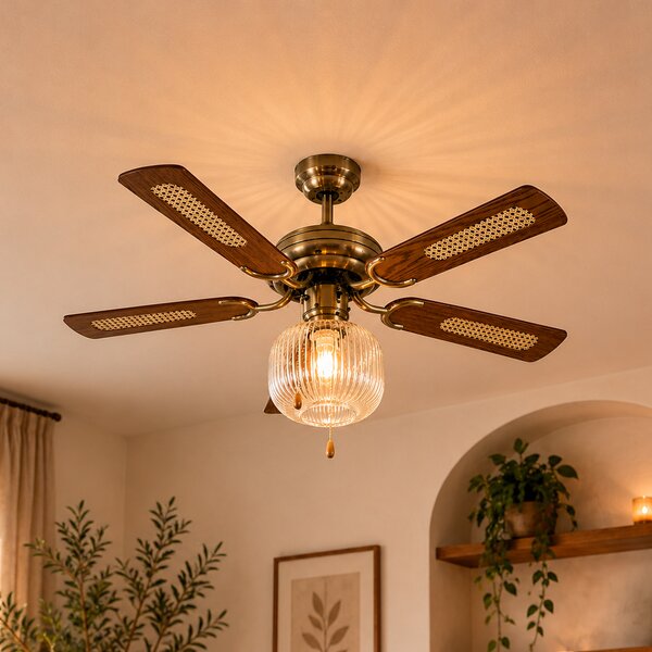Mennyezeti ventilátor sárgaréz fa 107,5 cm húzókapcsolóval - Mistral Karel
