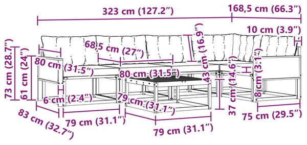 Kültéri kanapé szett 6 pcs Természetes és Világosszürke