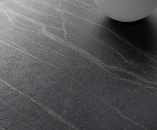 DELIFE Dohányzóasztal Daban 59x59 cm Laminam®Noir Desir kerámia barna fém láb titán színű