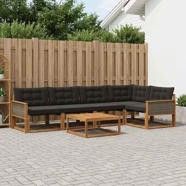 Kültéri kanapé szett párnával 6 pcs Természetes és Fekete