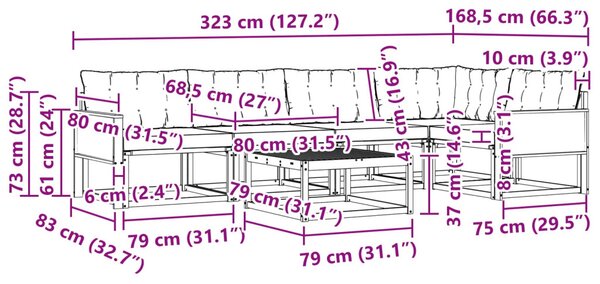 Kültéri kanapé szett 6 pcs Természetes és Világosszürke