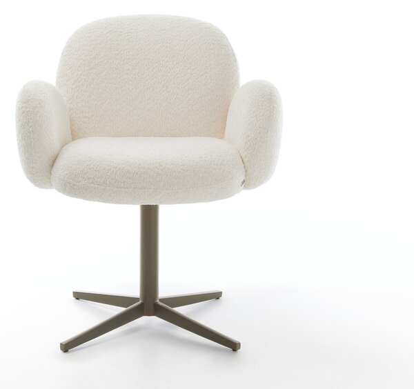 DELIFE Étkezőszék Nube-Flex karfás bouclé fehér titán effekt felületű láb 360° forgatható zsákrugós