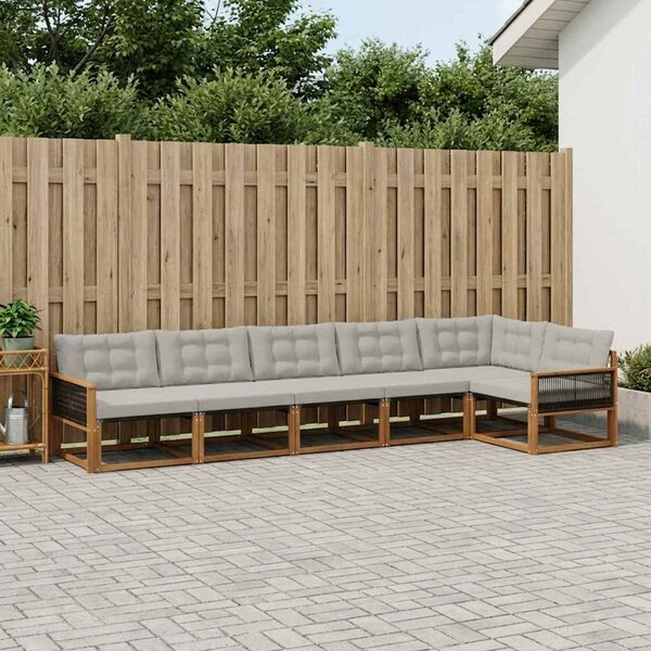 Kültéri kanapé szett 6 pcs Természetes és Világosszürke
