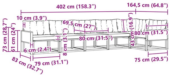 Kültéri kanapé szett párnával 6 pcs Természetes és bézs