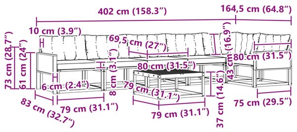 Kültéri kanapé szett párnával 7 pcs Természetes és krémszínű