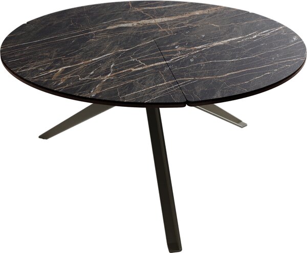 DELIFE Dohányzóasztal Delron 70x70 cm kerámia Laminam®Noir Desir barna kereszt láb lapos fém titán effekt felület