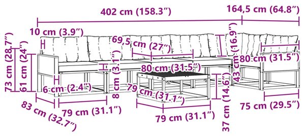 Kültéri kanapé szett párnával 7 pcs Természetes és bézs