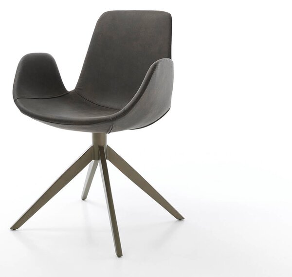 DELIFE Étkezőszék Ilia-Flex karfás mikroszálas antracit vintage kereszt láb széles titán effekt felület 360° forgatható