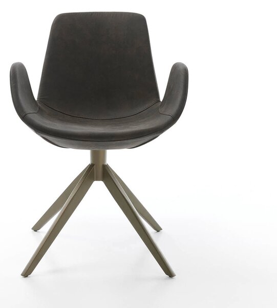 DELIFE Étkezőszék Ilia-Flex karfás mikroszálas antracit vintage kereszt láb széles titán effekt felület 360° forgatható
